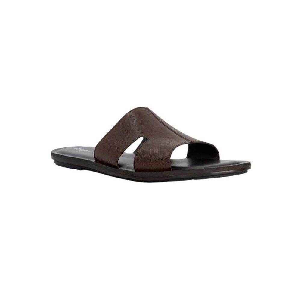 Dune London Mens Itos Leather Flat Slides / Brown
